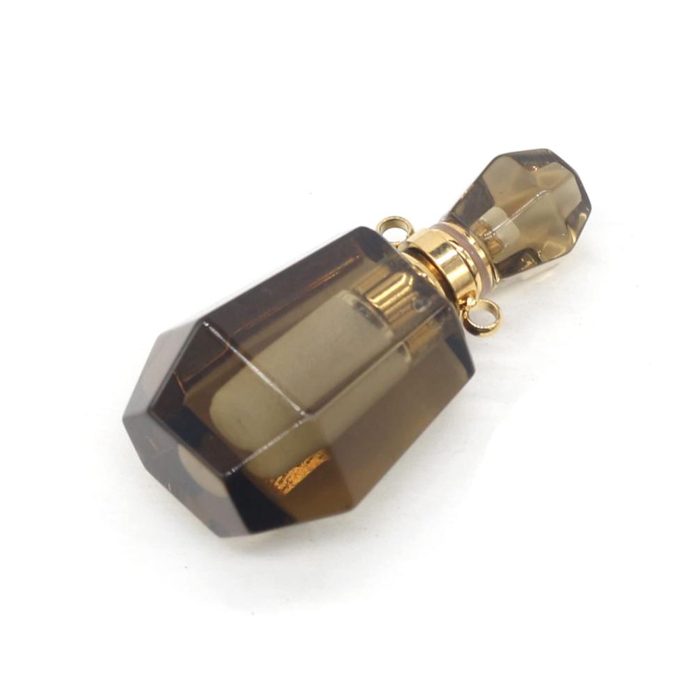 Naturstein Ätherisches Öl Flasche Anhänger - Elegante Damen Halskette mit Rosenquarz und Rauchquarz für Duftliebhaber