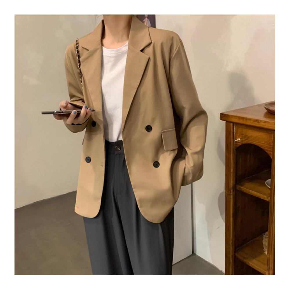 Damen Blazer Langarm Lose Passform Casual Anzugjacke in Solider Farbe mit Knopfleiste - Trendige Strickjacke für Frauen