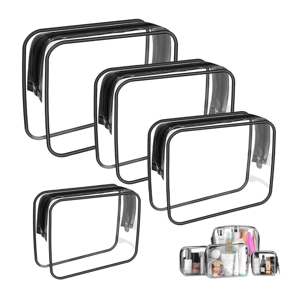 4er Set Transparente Kosmetiktaschen - Durchsichtige Kulturtaschen für Reisen - PVC wasserdichte Kulturbeutel - Make-up Tasche mit Reißverschluss