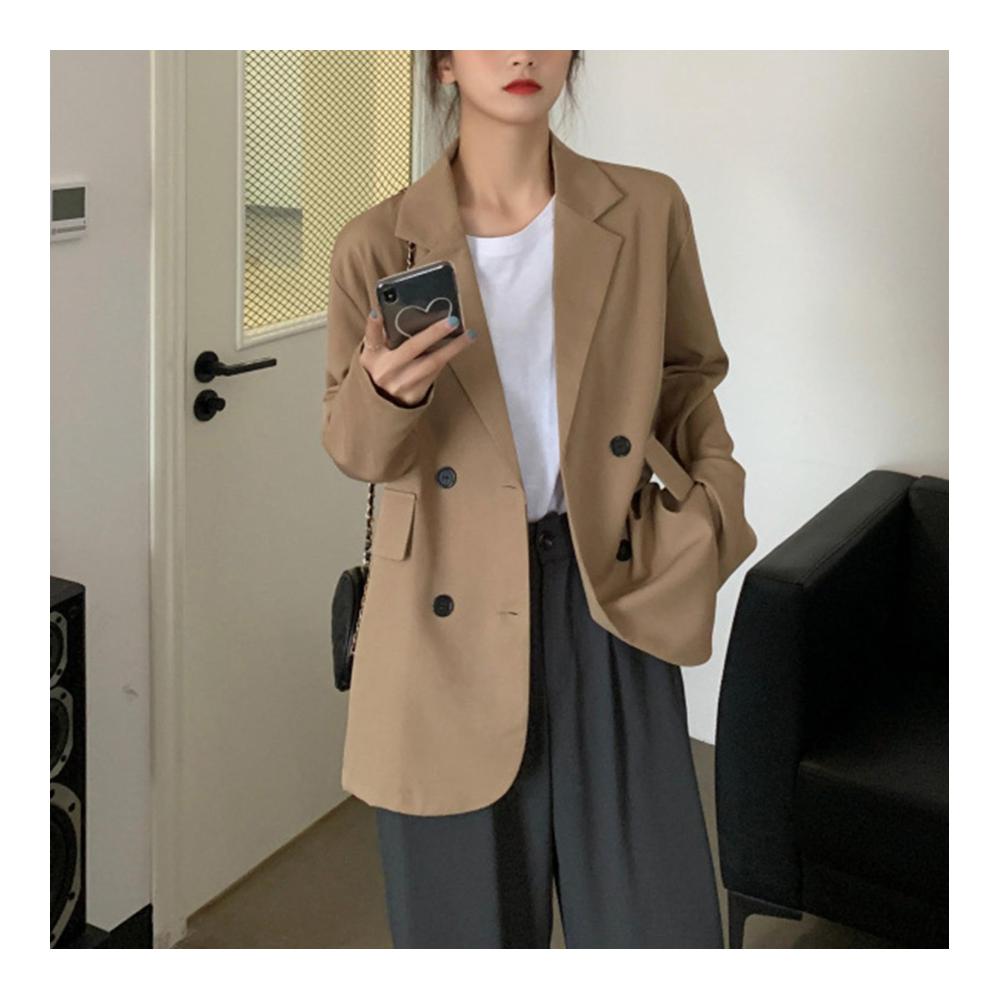 Damen Blazer Langarm Lose Passform Casual Anzugjacke in Solider Farbe mit Knopfleiste - Trendige Strickjacke für Frauen