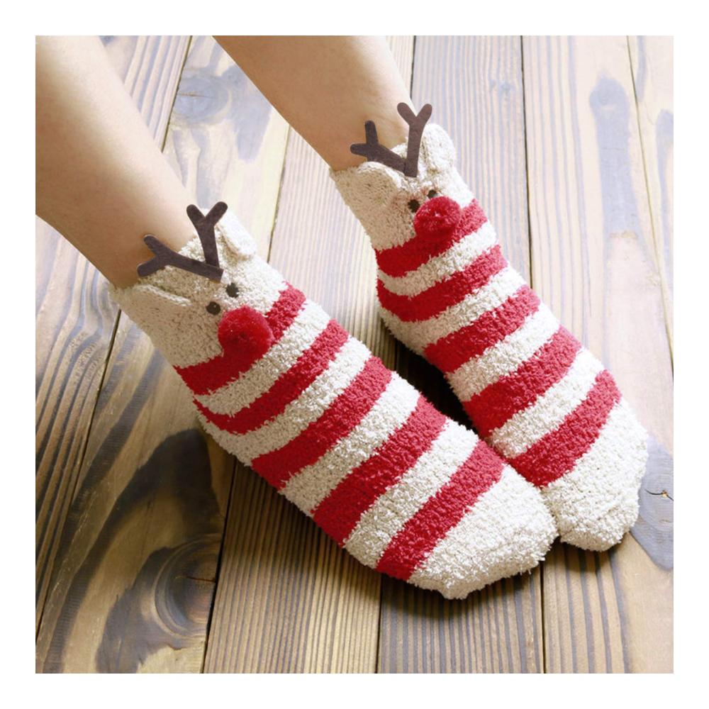 Damen Stoppersocken Set 3 Paar Kuschelsocken mit Weihnachtsmotiven - Weihnachtsmann Schneeflocke Weihnachtsbaum | Korallenvlies-Wintersocken für maximale Wärme und Gemütlichkeit