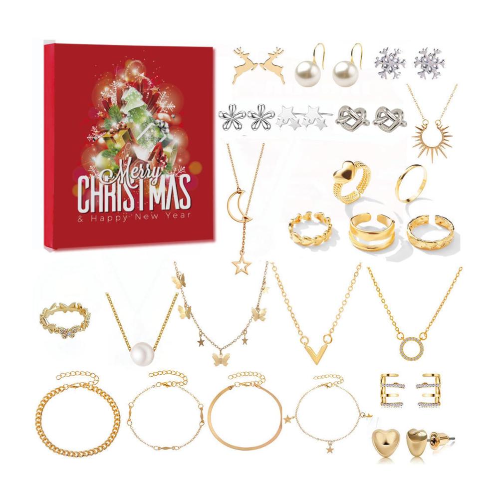 Adventskalender Schmucksets 2024 für Damen Armband Halskette Ringe Ohrringe – Weihnachtskalender mit Charms und Countdown ideales Weihnachtsgeschenk