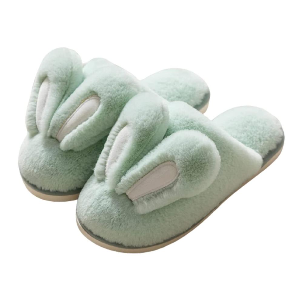 Cute Rabbit Ears Plush Womens House Slippers - Non-Slip Fuzzy Bunny Footwear