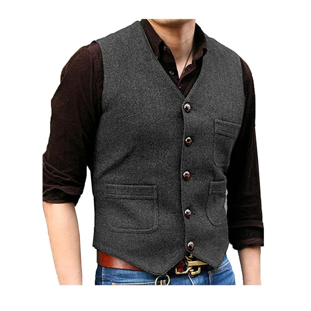Herren Vintage Wolle Anzugweste - Klassische Regular-Fit Weste für Hochzeit und Groomsmen
