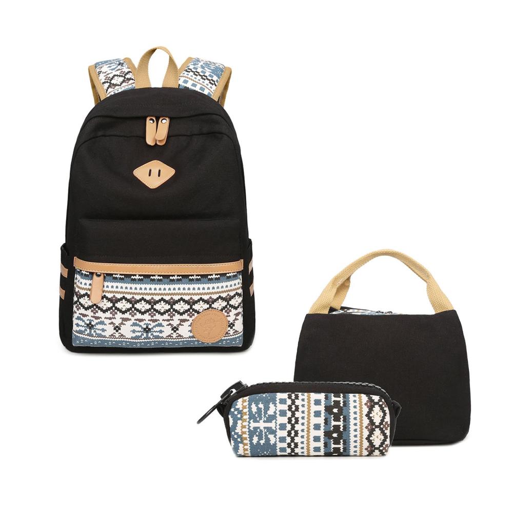 Kinderrucksäcke Neuleben Schulrucksack Kühltasche Mäppchen - 3er Set aus Canvas für Jungen und Mädchen in Schule und Freizeit