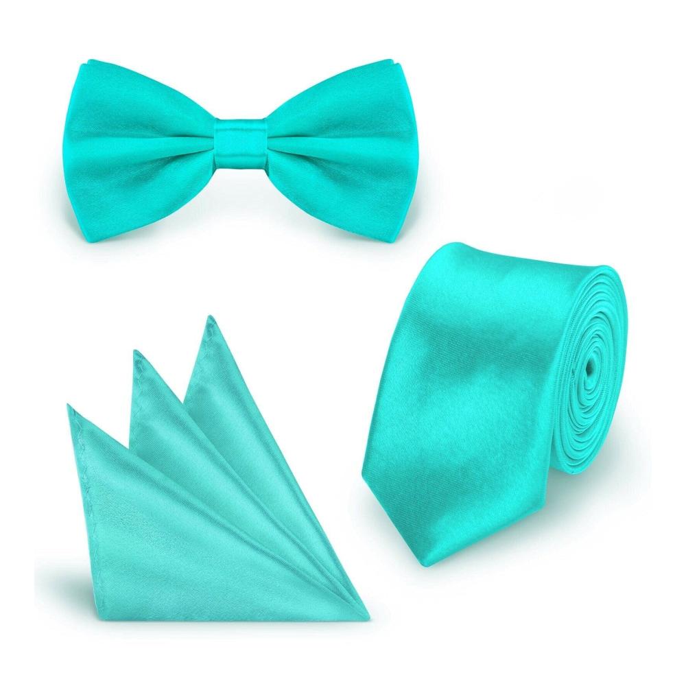 Türkis Fliegen-Set für Hochzeit und Business Krawatte Fliege & Einstecktuch – Schlanker stilvoller Look