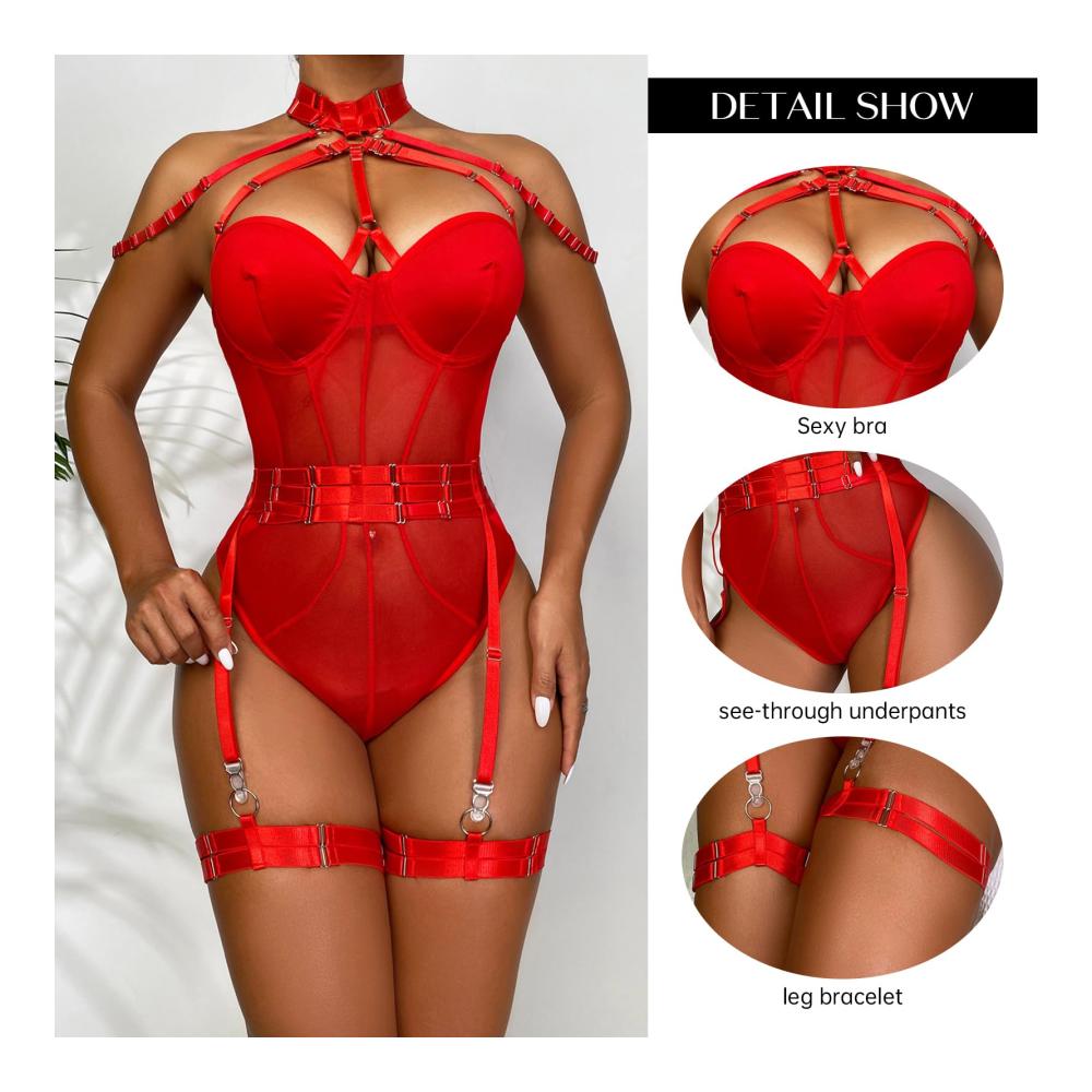Dessous-Sets YOMORIO Sexy Damenunterwäsche mit Bodysuit Lingerie Babydoll und Strapsen – Verführerisches Minikleid Tanga und Nachtwäsche für unwiderstehlichen Style