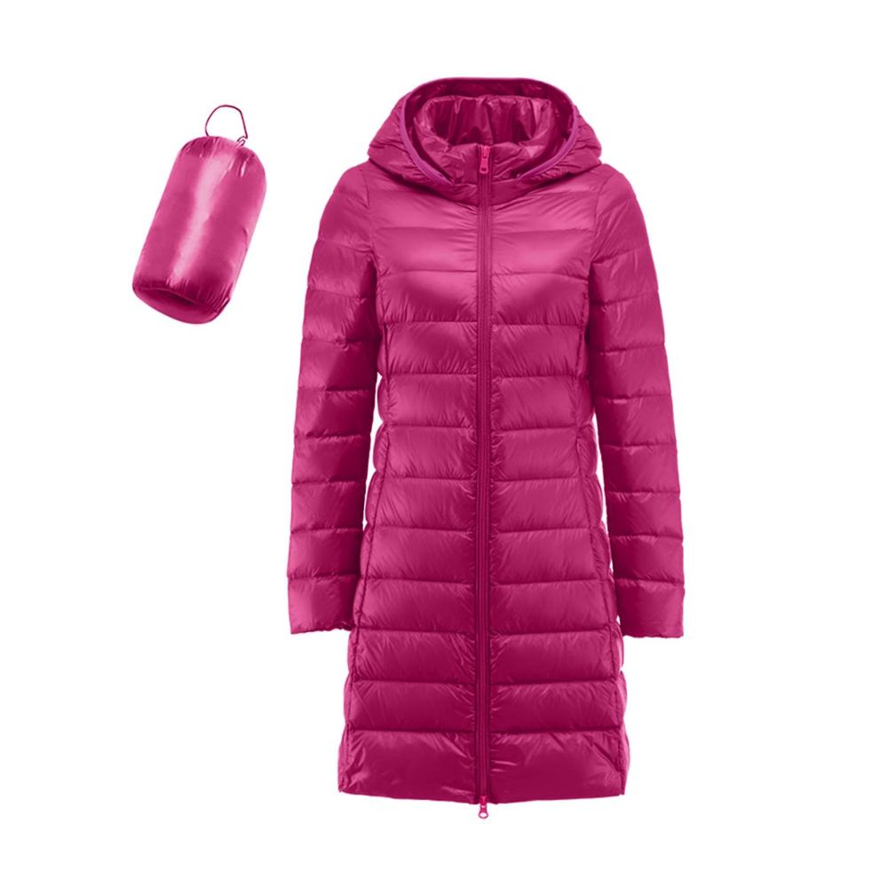 Daunenjacken Damen Lang - Leichte Steppjacke Wasserdicht & Winddicht - Warme Daunenmantel mit Reißverschluss abnehmbarer Kapuze - Slim Fit Pufferjacke Wintermantel für Frauen