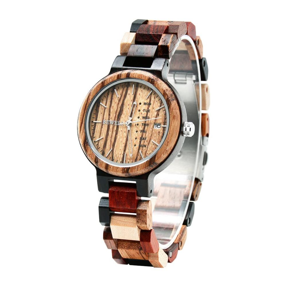 Sandelholz Armbanduhr für Damen mit Japanischer Analogbewegung und Kalender - Stilvolle Armbanduhren 020AL