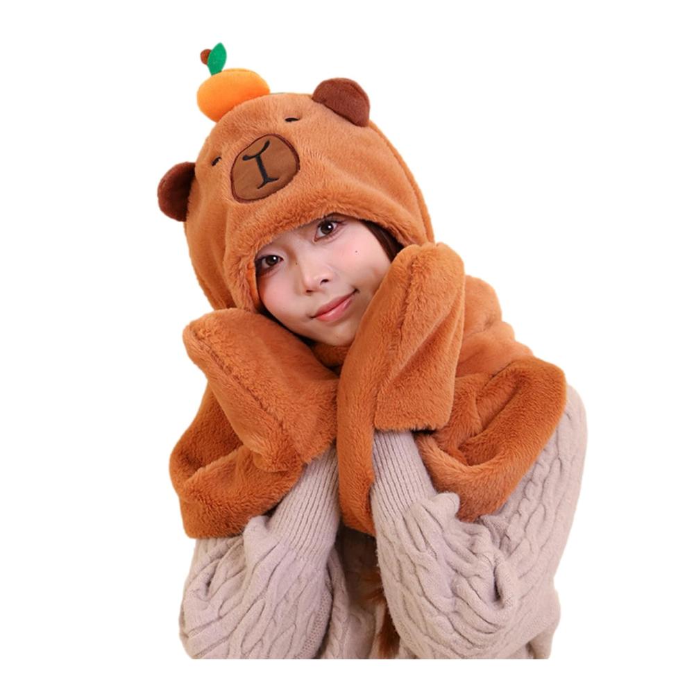 3-in-1 Winter-Set Tiermützen Kapuzenpullover Handschuhe & Schal - Warmes Fleece-Mützen-Handschuh-Schal-Set für Damen und Herren