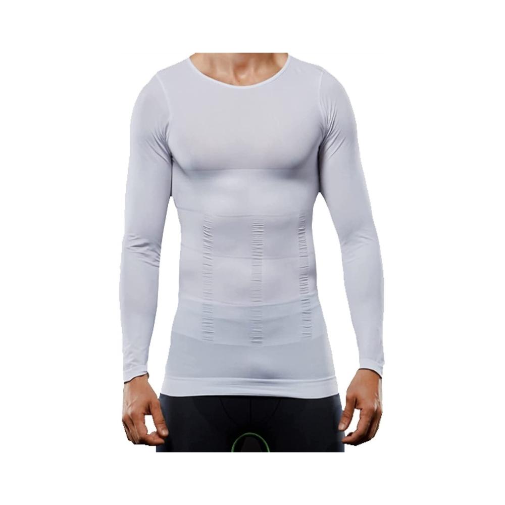 Herren Shapewear Langärmelige Kompressionshemden elastisch & atmungsaktiv (Schwarz M / Weiß XL