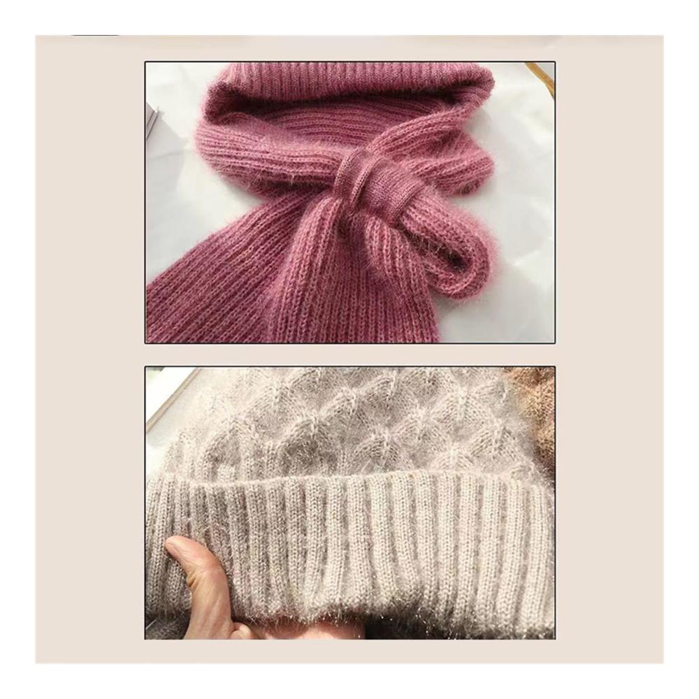 Winddichtes Damen Winter-Set Mütze Schal & Handschuhe mit Integriertem Gehörschutz - Warme Strickmütze und Schal Kombination