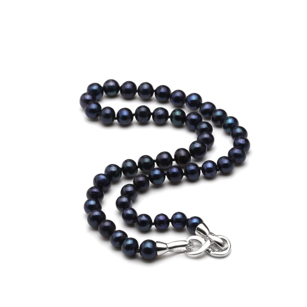 8-9mm Echte Schwarze Perlenhalskette aus Süßwasser in 925 Silber - Ideal als Hochzeits- oder Muttertagsgeschenk Natürlicher Schmuck in Perfektion (Länge 70cm Perlengröße 8-9mm