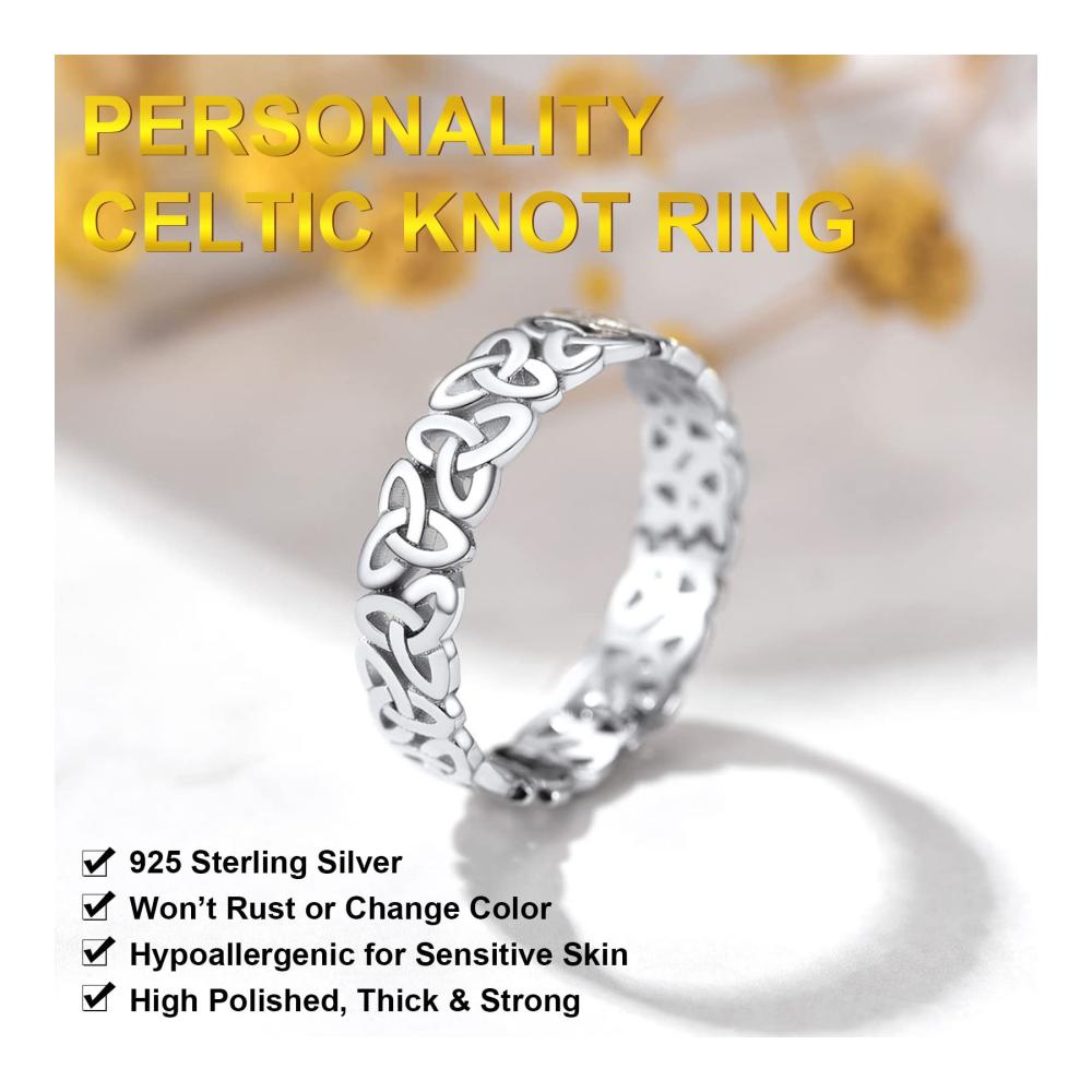 925 Sterling Silber Ring Damen - Keltischer Knoten Triquetra/Olivenblätter Zweig - Geschlossener Ringe Schmuck - Geburtstag Valentinstag Geschenk - Wählbare Größe 47 MM bis 67 MM