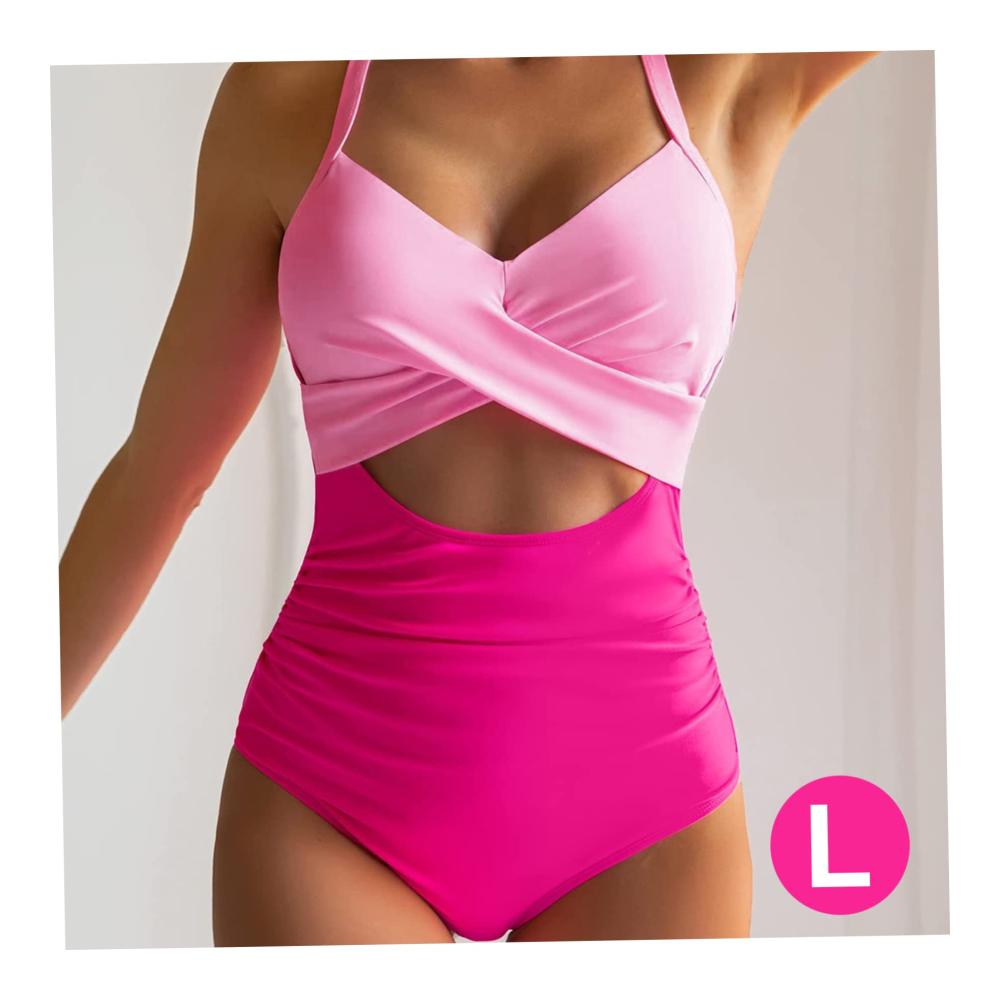 Badeanzug Damen | Einteiler mit Bauchkontrolle tiefer Ausschnitt und hoher Taille | Gepolsterter Bikini für Sommer am Strand | Größe L - Trendige Beach Essentials