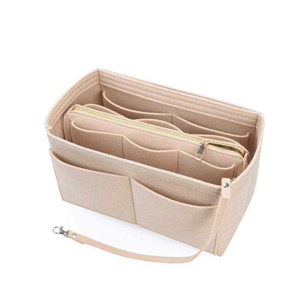 Handtaschen-Organizer Kompakter Filz-Einsatz für Make-up und Geldbörse (Blau Größe S