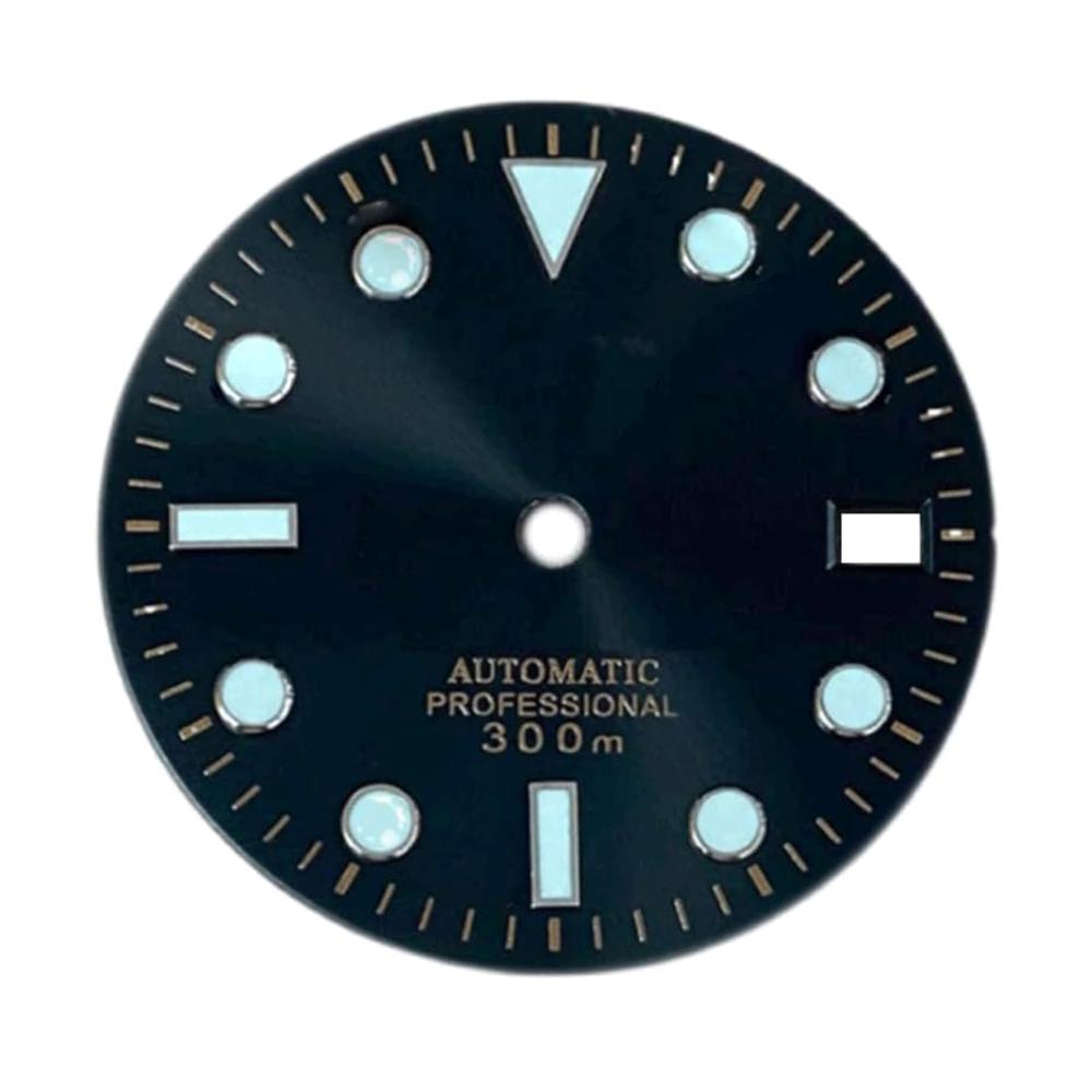 29mm Armbanduhr mit NH35/NH36 Uhrwerk Einzelkalender grün leuchtende Zifferblätter und modifizierten Uhrenbeschlägen