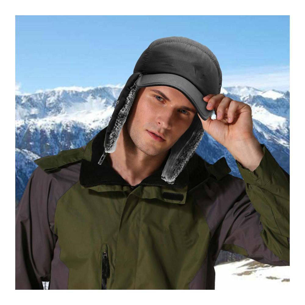 Fliegermützen Tozuor - Russischer Trapper Hut mit Kunstfell Unisex Wintermütze inklusive Ohrklappen und Maske Schwarzer Pelziger Hut für maximale Wärme