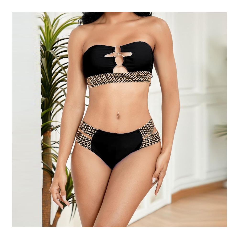 Damen Bikini-Set Trägerloser Zweiteiler mit Cut-Out Push-Up High Waist - Sexy Bademode für Damen