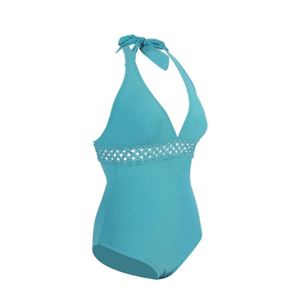 Badeanzug Damen Bummy Control Beachwear mit Push-Up Halfter und V-Ausschnitt - Gepolstertes einteiliges Schwimmkostüm in Blau (Größe Adult/M