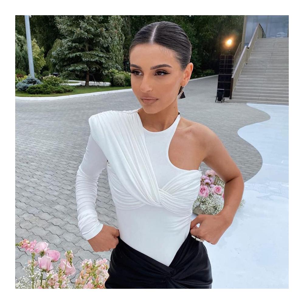 Langarm Damenbody Sexy One Shoulder Bodysuit mit Korsett - Elegantes Overalls Jumpsuit und schmales Oberteil für stilvolle Blusebody-Looks