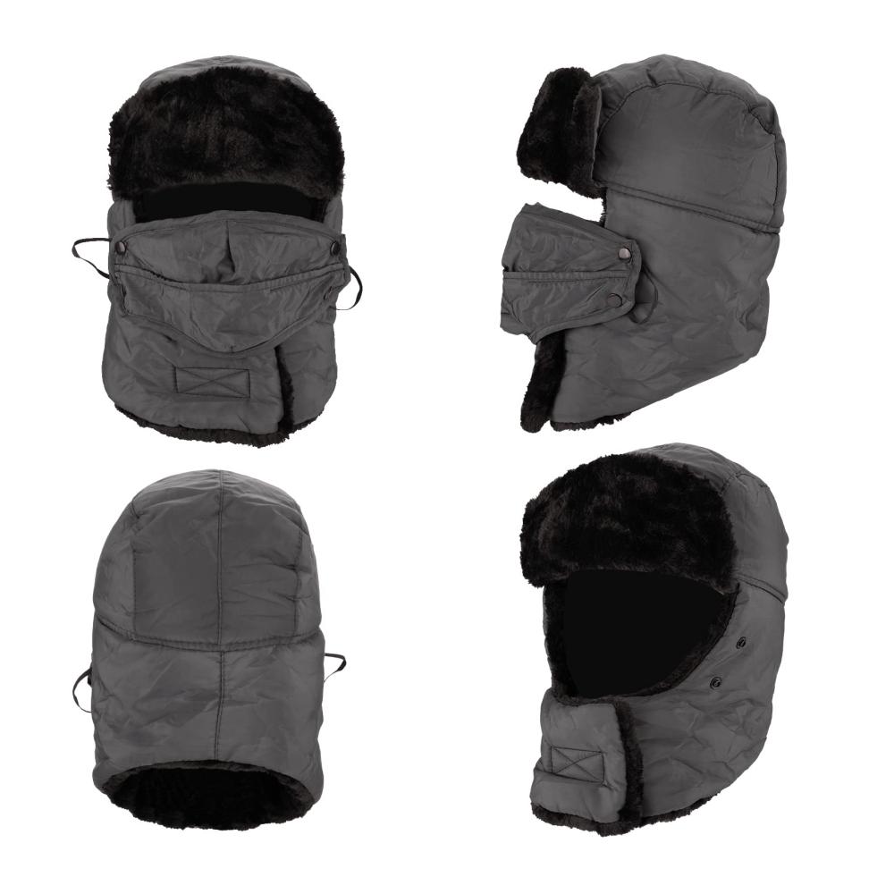 Kunstfell Fliegermütze mit Gesichtsmaske & Ohrenklappen | Winter Unisex Trappermütze für Eislauf Skifahren & Outdoor