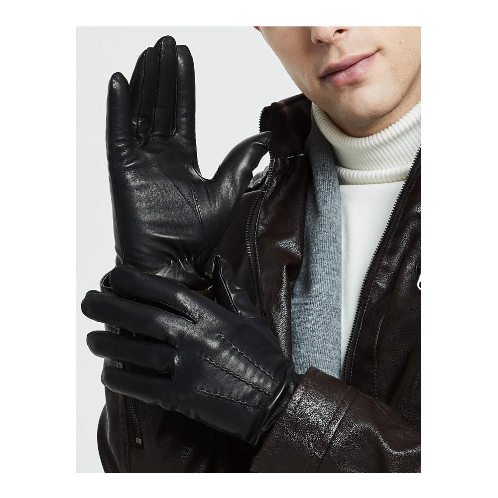Herren Winterhandschuhe aus Echtem Schaffell Leder mit Warmem Kaschmir- oder Wollfutter