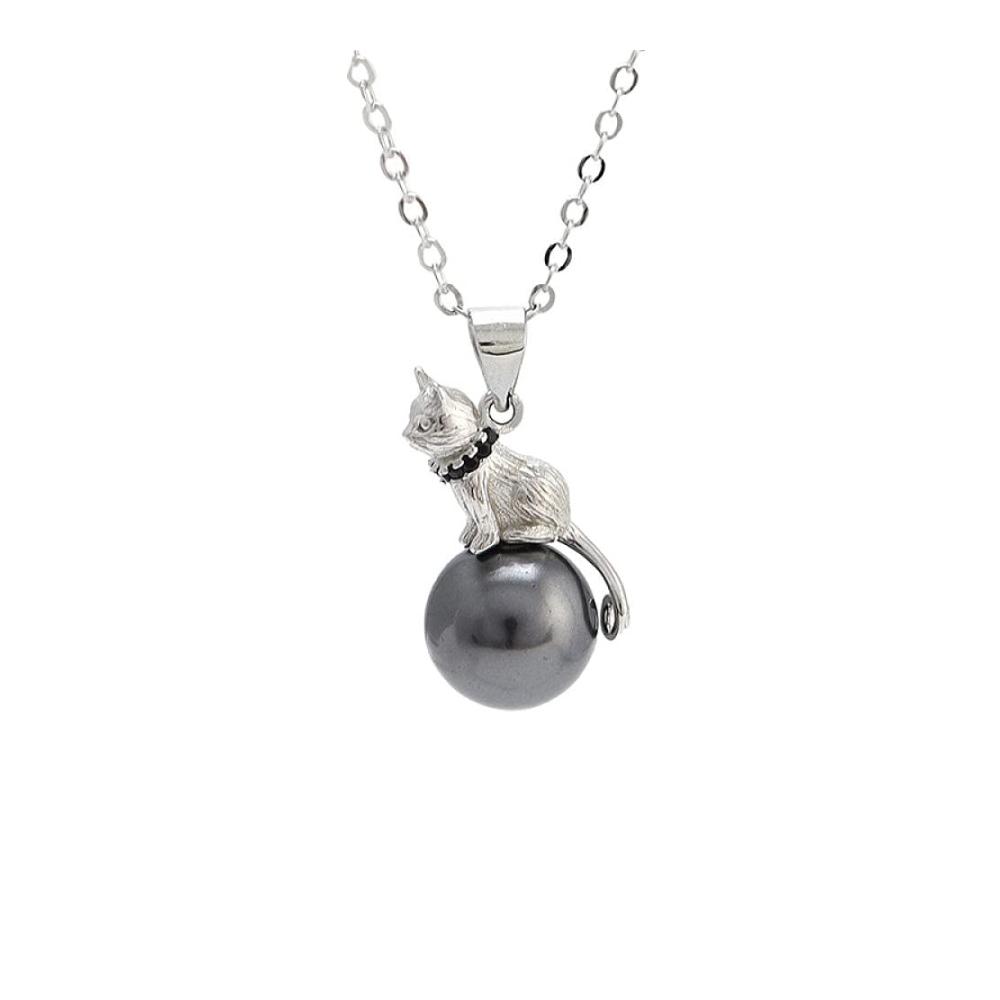 925er Sterlingsilber Katzenhalskette - Süßer 3D-Anhänger matt mit Einzelperle - Verstellbare Kette - Ideales Geschenk für Frauen Mädchen Mutter Tochter Freundin - Jahrestagsschmuck