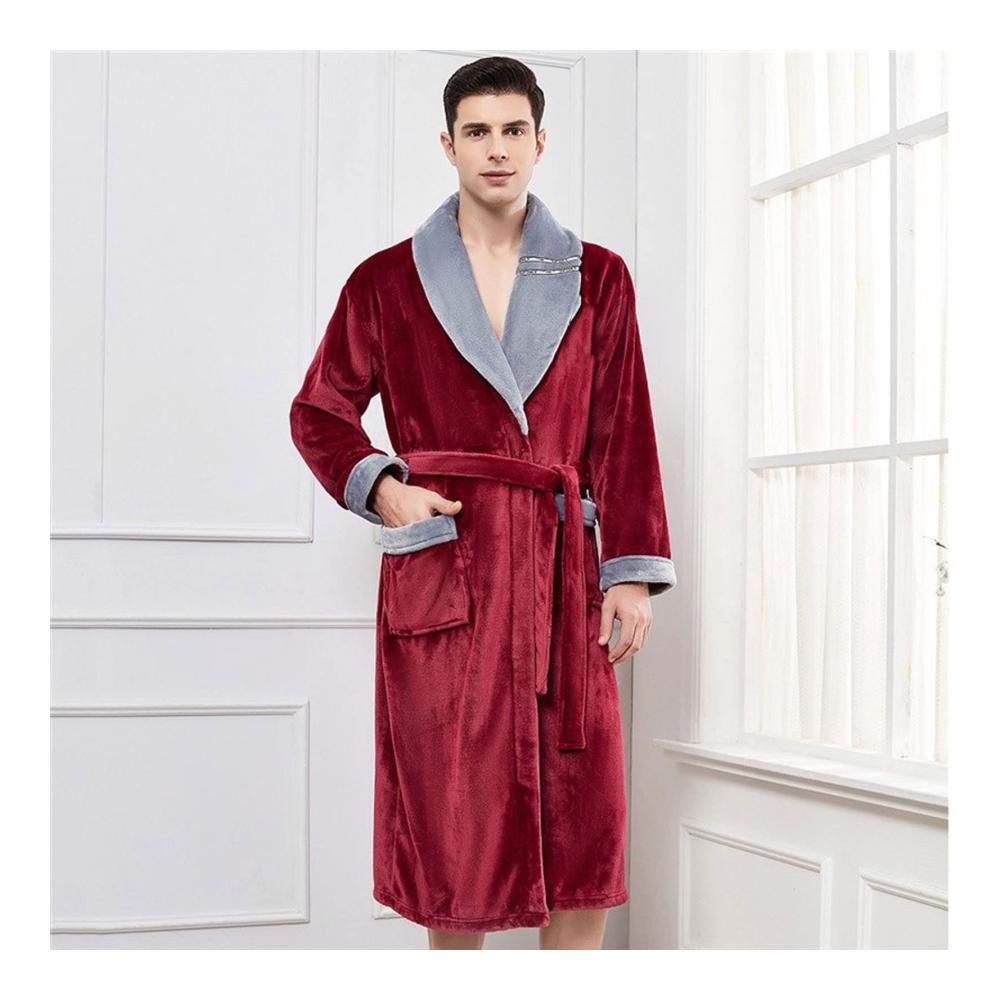 Bademantel Korallen-Fleece 3XL für Herren - Kimono-Stil Warme Übergröße Unisex Nachtwäsche & Dessous