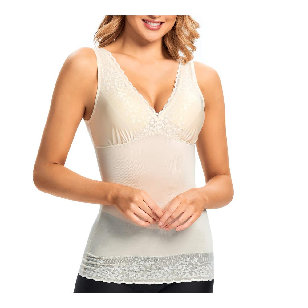 Figurformendes Damen Unterhemd mit Spitze - V-Ausschnitt Shapewear Cami Top für elegante Sommer-Outfits