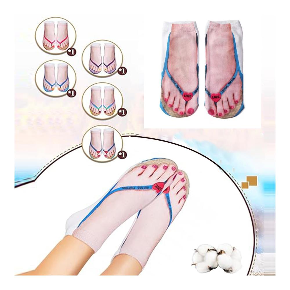 Knöchelsocken 5 Paar - Personalisierte Flip-Flop-Socken mit 3D-Maniküre-Druck für Damen und Mädchen