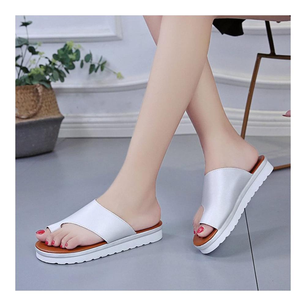 Damen Sandalen mit Ballenzeh-Korrektur Orthopädische Leder-Sandalen für maximalen Komfort (Silber Größe 45 EU