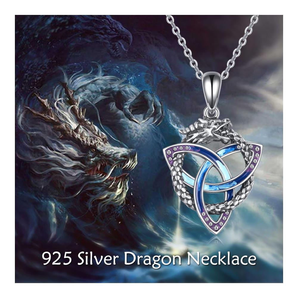 925er-Sterlingsilber Drachen-Anhänger Halskette mit keltischem Knoten - Glücksbringer für Damen und Herren