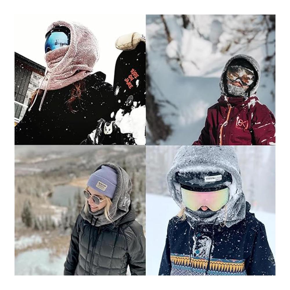 Sherpa Hood Winter Face Mask - Wind-Resistant Ski Mask for Cold Weather Adjustable and Warm Hat Cover Cap Scarf