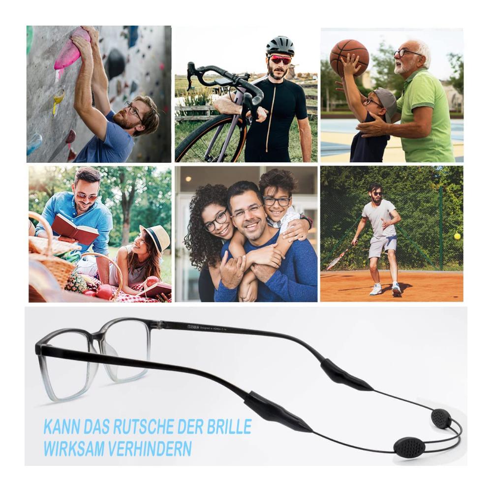 Brillenbänder & -ketten SLEILIN 3er-Pack 19.5 cm * 28.5 cm Verstellbare Anti-Rutsch-Brillenbänder ohne Schwanz mit 2 Löchern – Perfekter Brillenbandhalter für Sportbrillen