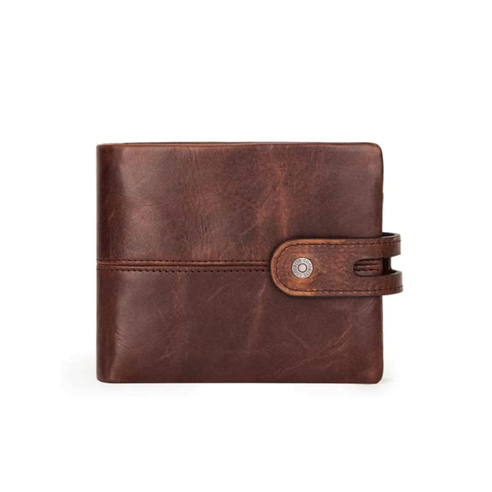 Crazy Horse Leder Herren Geldbörse - Stilvolle Retro Braun Casual Kurz Geldbörse mit Großer Kapazität Münzfach und Business Fashion – Premium Portemonnaie für Männer