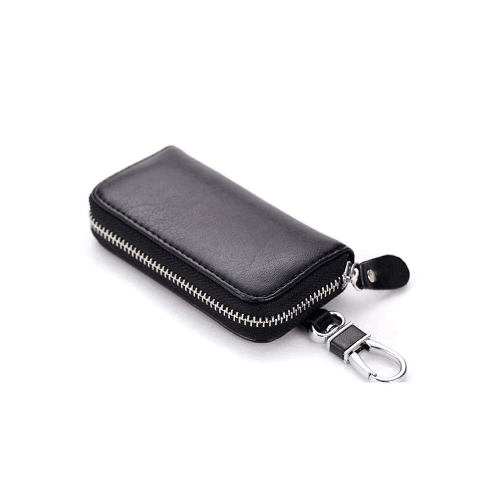 Herren Autoschlüssel-Halter aus hochwertigem Leder | Multifunktions-Schlüsseletui mit Reißverschluss und Geldbörsenfunktion | Schlüsselorganizer für Business (Rosenrot