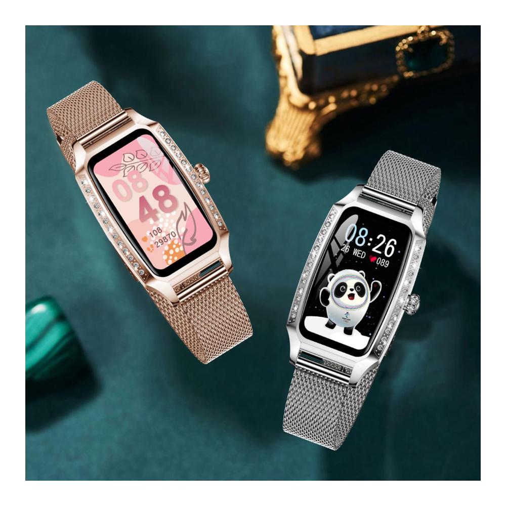 Elegante Damen Fitnessuhr mit Strass-Design | Silberne Smartwatch mit Voll-Touchscreen Blutdruckmessung Schlafmonitor Pulsuhren Schrittzähler Kalorienzähler | Luxus Sportuhr und Fitness Tracker