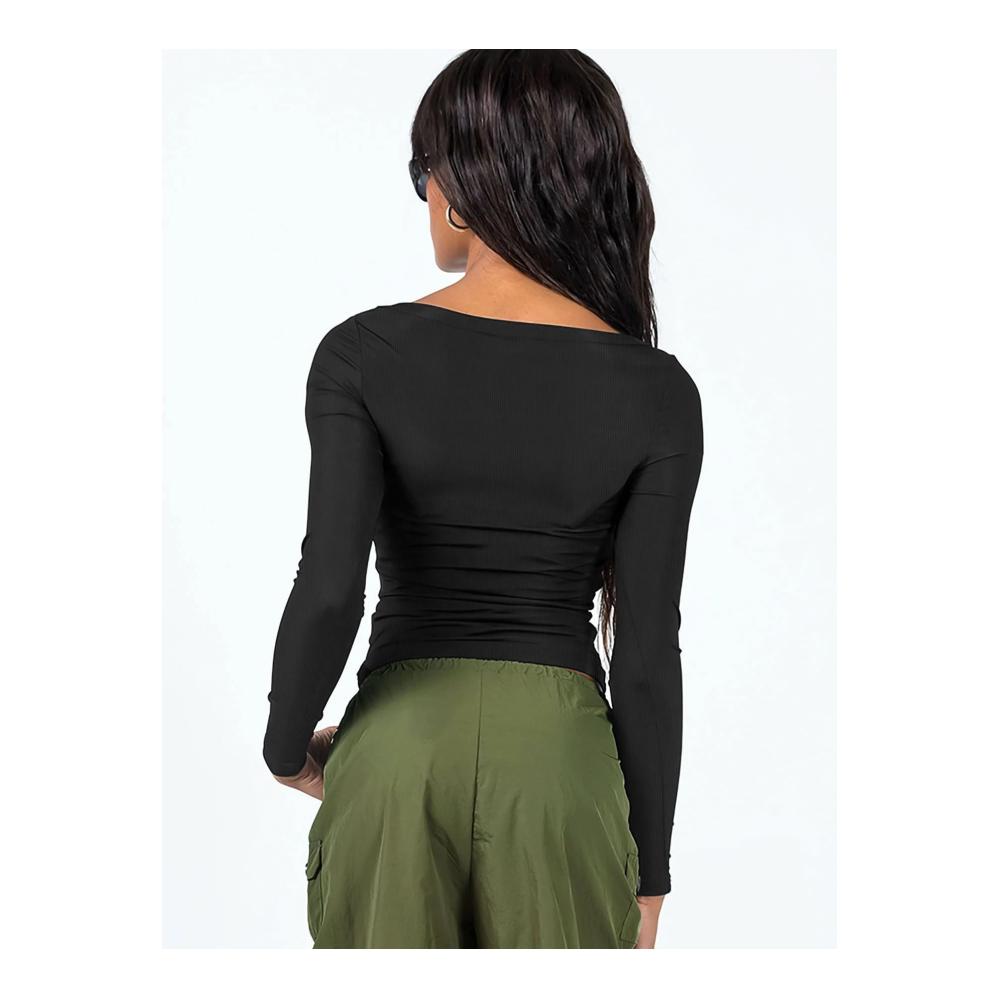 Elegante Damen Langarmshirts Crop Tops mit Quadratischem Ausschnitt - Slim Fit Y2K Oberteile im Geripptem Strick - Lässige Grundlegende Langarm Tee Shirts für Streetwear