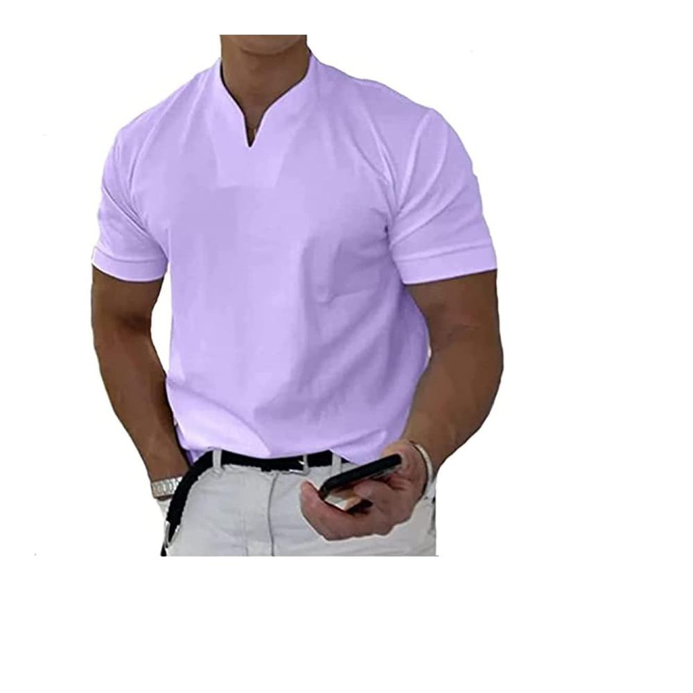 GentleFit 2022 Mens Business Casual T-Shirt - Premium Cotton Short Sleeve Light Purple XL Size
