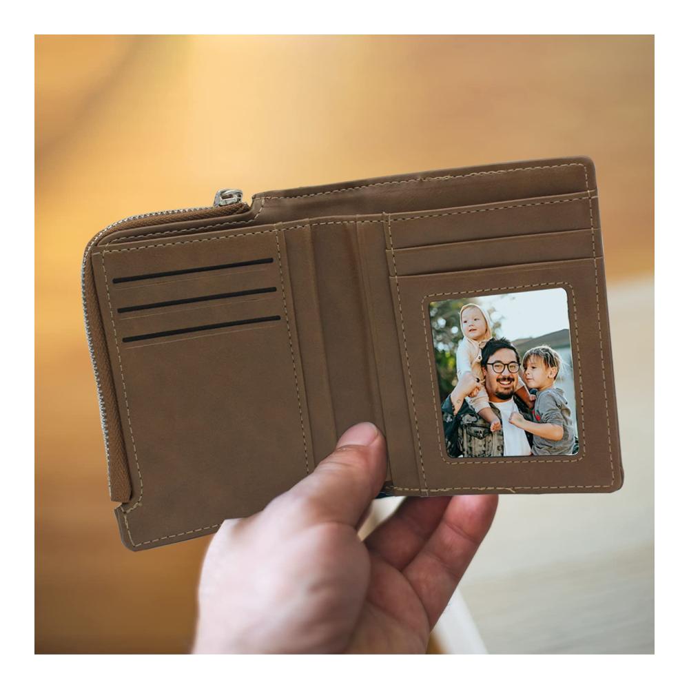 Personalisierte Herren Geldbörsen mit Fotogravur – Elegante Leder Brieftaschen für Vater Sohn Ehemann Ideales Geschenk zum Geburtstag Valentinstag Jahrestag Weihnachten Vatertag