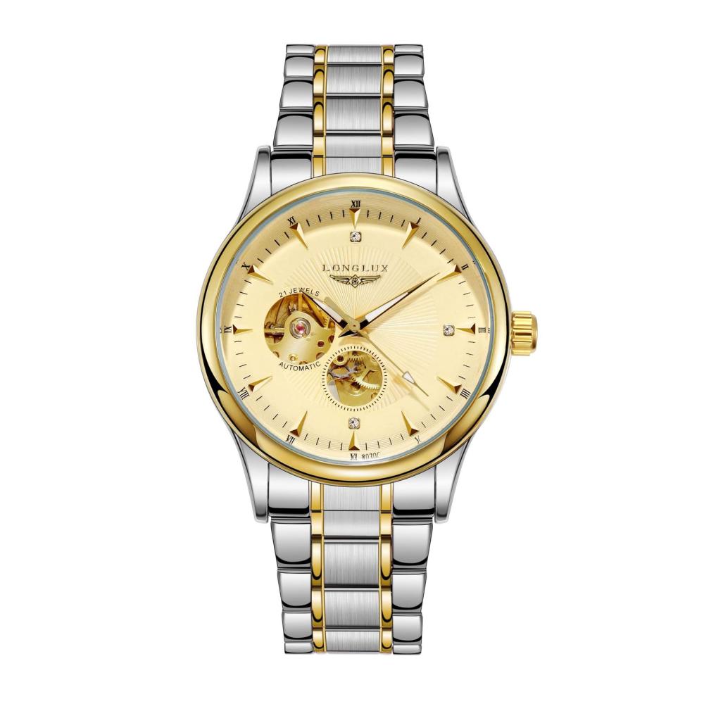 Automatikuhren für Herren | Skelett Mechanik | Wasserdicht bis 5 ATM | Edelstahlband mit Römischen Ziffern | Leuchtende Business-Uhr in Gold