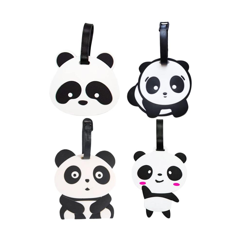 Silikon Kofferanhänger 4er Set - Wasserdichte Gepäckanhänger mit Cartoon Panda Design - Namensschilder für Koffer Taschen & Handtaschen