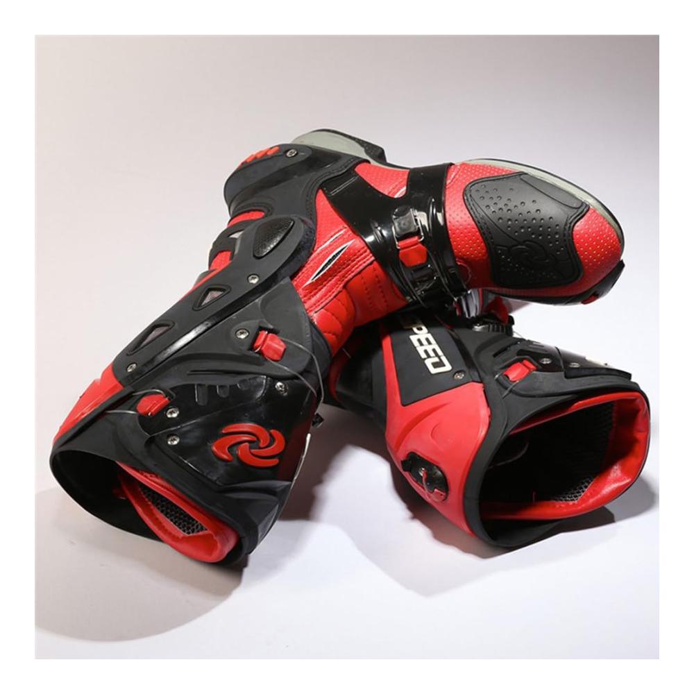 Rennsport Motorradstiefel Herren - Schutzschuhe mit Fersen-Antikollisionsdesign Größe 40–45 Dichtigkeits-Einstellvorrichtung in Rot - Sneaker Style