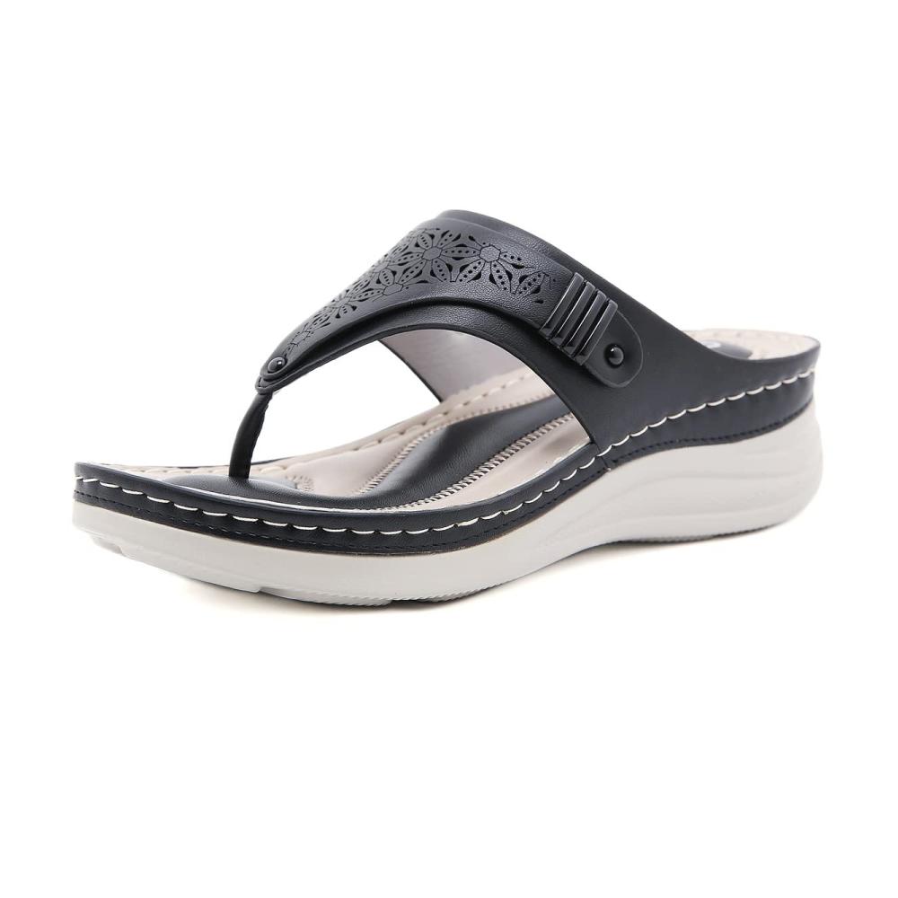 Orthopädische Sandalen für Damen – Bequeme Zehentrenner Flip-Flops mit Fußgewölbestütze Rutschfest und Keilabsatz für Komfort am Strand und bei Hallux Valgus