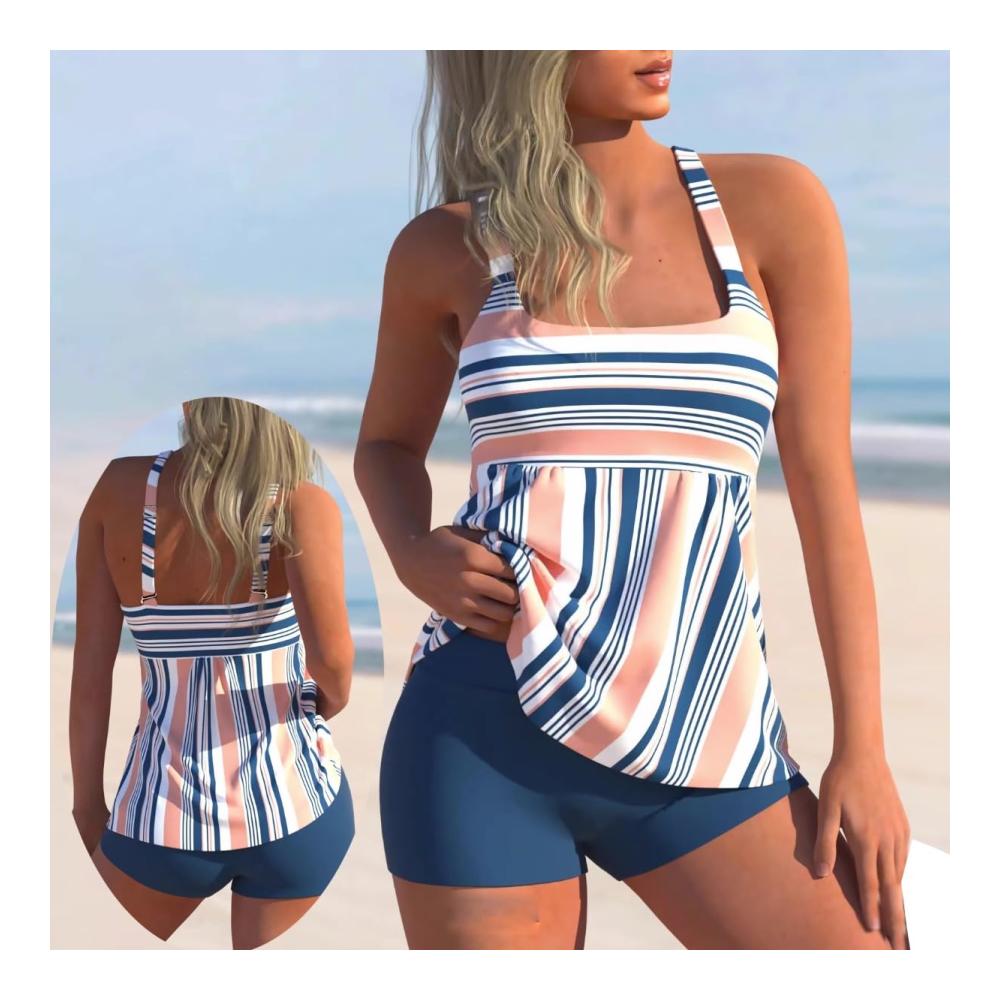 XXL Damen Badeanzug Set mit Neckholder - Übergröße 2-teilig Getrennt - Tankini-Körbchen in B-Farbe - Kurze Badeanzug-Weste für Damen S-5XL