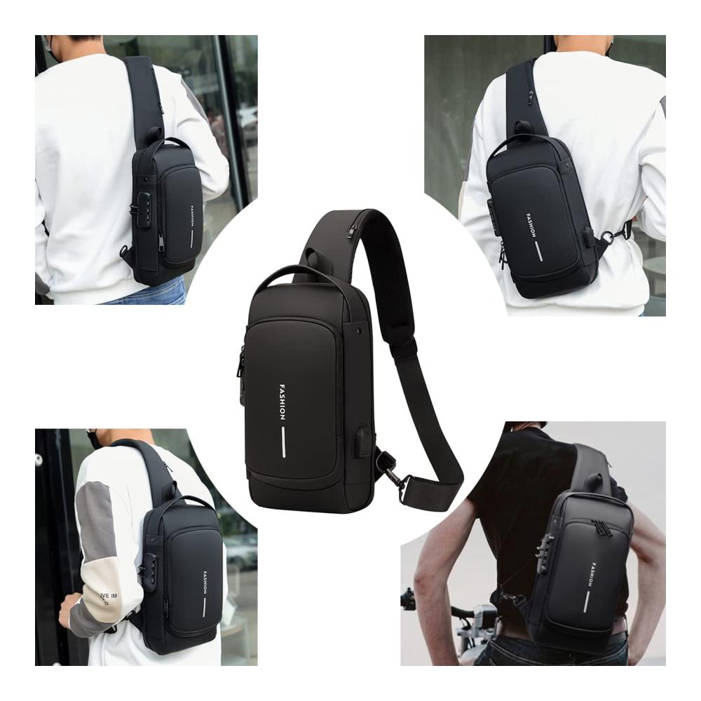 Herren Schultertasche mit Diebstahlschutz USB-Ladeanschluss und Passwortschutz - Wasserdichte Crossbody Umhängetasche für Geschäft und Freizeit