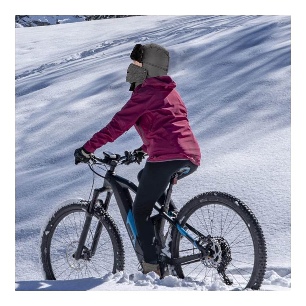 Kunstfell Fliegermütze mit Gesichtsmaske & Ohrenklappen | Winter Unisex Trappermütze für Eislauf Skifahren & Outdoor
