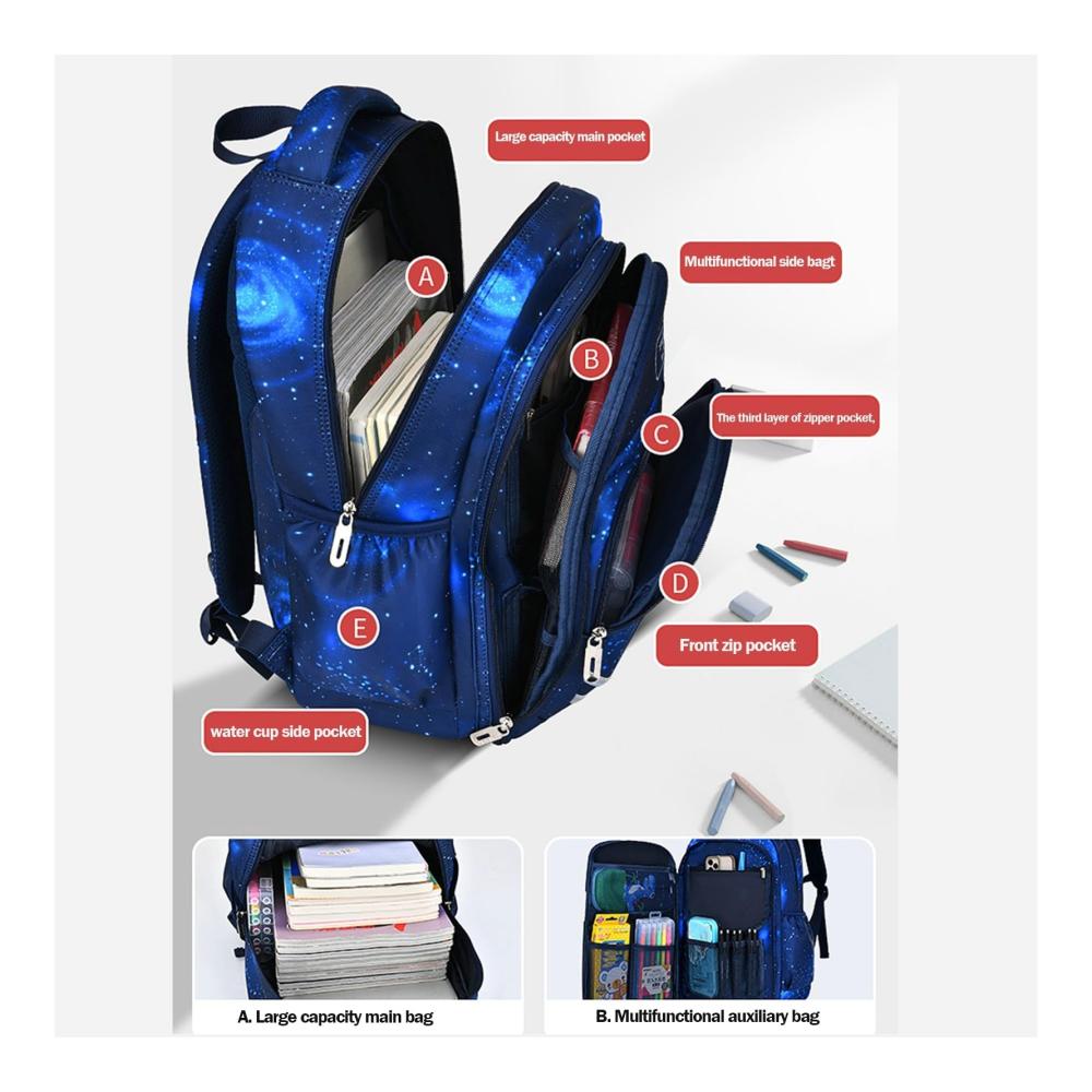 Galaxy Kinder Schulrucksack – Obelevi Ergonomischer Jungen Rucksack Mädchen Schultasche mit Laptopfach Wasserdichter Kinderrucksack