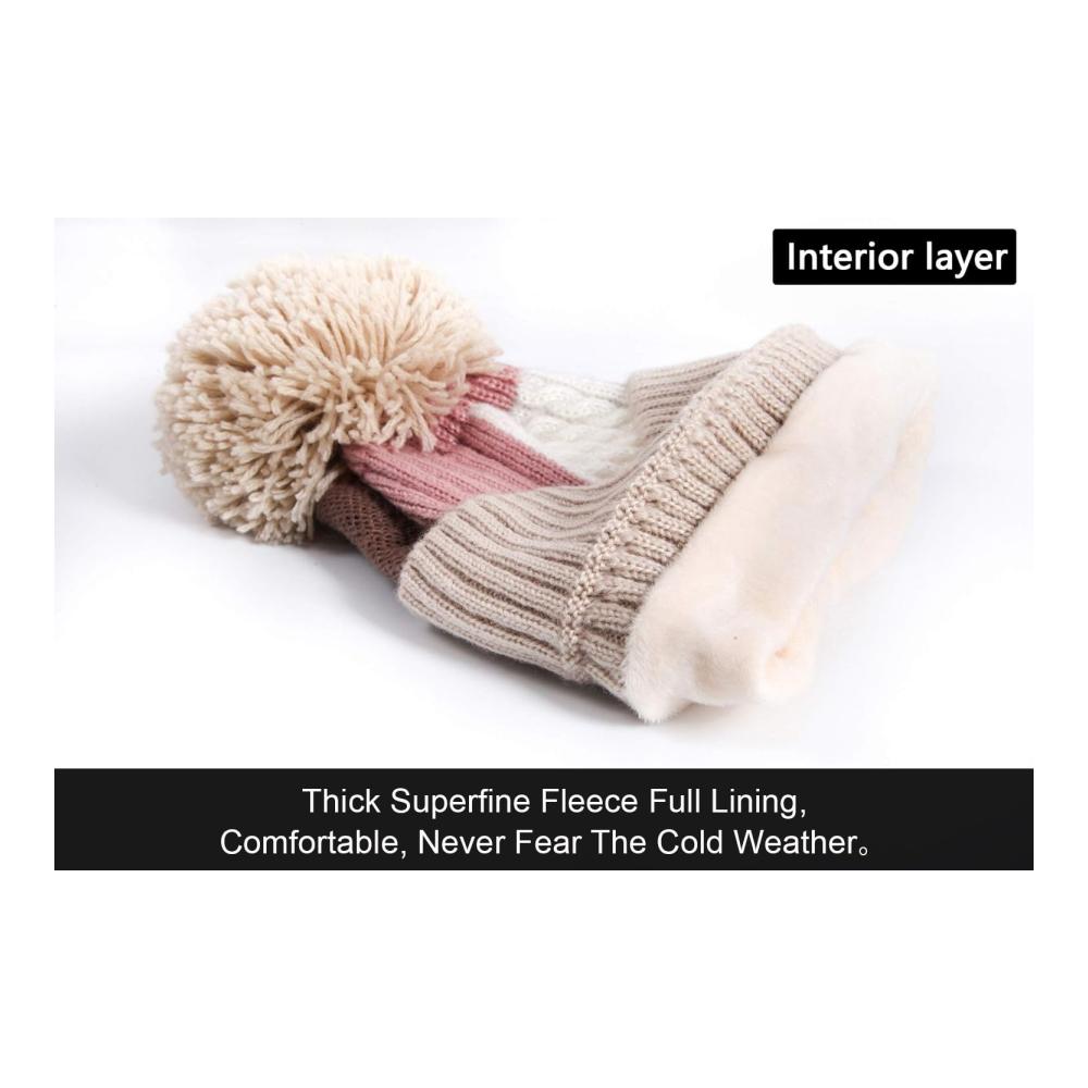 Damen Strickmütze mit Pompom - Winter Beanie für Outdoor-Sport und Ski warme und weiche gestrickte Mütze